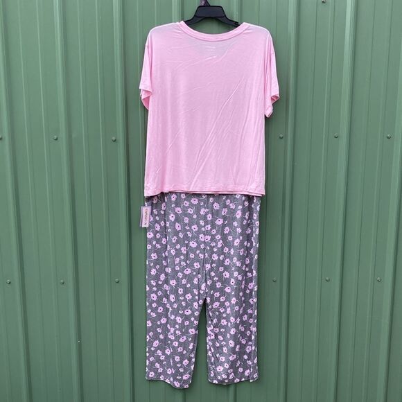 Short Sleeve Knit Sleep T-Shirt & Cropped Sleep Pants Lounge Pajama Size 2X - Picture 2 of 9